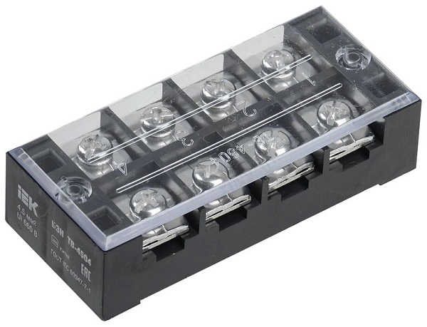 Блок зажимов  4,5 мм2  45A 4 клеммные пары БЗН ТВ-4504 ИЭК YZN41-04-004-K02 в каталоге ЮгКабель