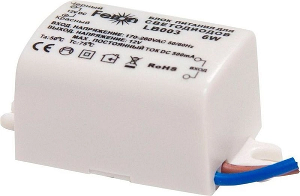 Блок питания к светодиодной ленте 220/12V    6W IP20 LB003 21480 Блок питания к светодиодной ленте 220/12V    6W IP20 LB003 21480 в каталоге ЮгКабель