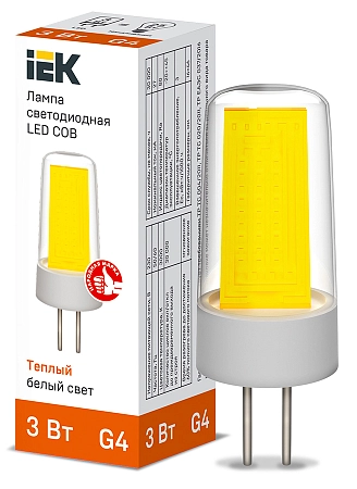 Лампа светодиод. LED 3W 3000К 258Лм G4 30т.ч.220V (46х16) (аналог 30W) COB LLE-COB-3-230-30-G4