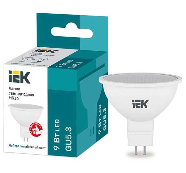 Лампа светодиод. LED   9W 4000К 810Лм MR16 GU5.3 30т.ч. 220V (51х50) (аналог 75W) ECO LLE-MR16-9-230-40-GU5 в каталоге ЮгКабель