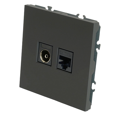 Розетка СП TV   комп. RJ-45 механизм (черный уголь) soft touch Эмили RST00-5106-05 49846