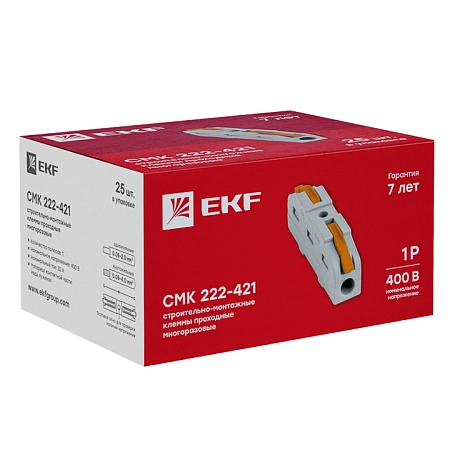 строительно-монтажная клемма смк 222-421 проходная 1 полюс 0,08-4мм2 (25шт.) ekf proxima plc-smk-421 - купить по низким ценам в Краснодаре Строительно-монтажная клемма СМК 222-421 проходная 1 полюс 0,08-4мм2 (25шт.) EKF PROxima plc-smk-421 - купить по низкой цене в Краснодаре | ЮгКабель