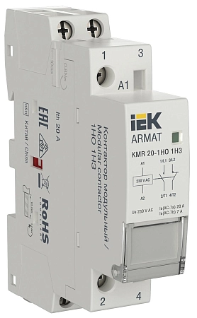 Контактор модульный 2Р 20А 1HO 1НЗ 230В KMR AC ARMAT AR-KMR10-020-11-230