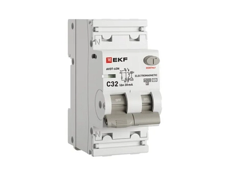 Диф. автомат 2Р С32А/30мА 6кА (АД-32) (хар. C, AC, эл-мех) EKF PROxima D63N26M32C30