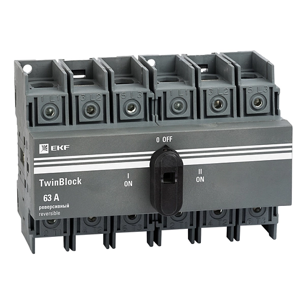 Рубильник   63A 3P реверсивный c рукояткой для прямой установки TwinBlock EKF tb-s-63-3p-rev в каталоге ЮгКабель