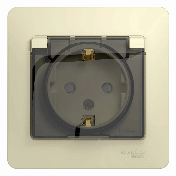 Розетка СП 1-м c з/к со шторк. с крышкой IP44 в сборе (бежевый) Glossa GSL000248 в каталоге ЮгКабель
