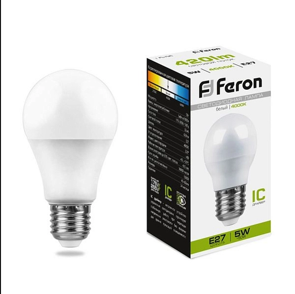 Лампа светодиод. LED   5W 4000К 420Лм Е27 30т.ч. G45 (82х45) (аналог 60W) шар LB-38 25405 Лампа светодиод. LED   5W 4000К 420Лм Е27 30т.ч. G45 (82х45) (аналог 60W) шар LB-38 25405 в каталоге ЮгКабель