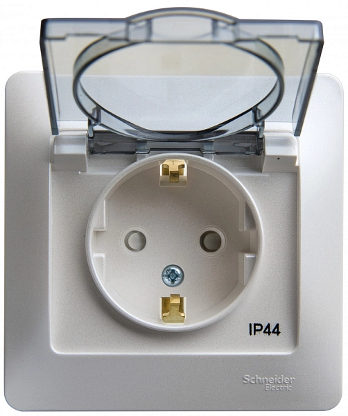 Розетка СП 1-м c з/к со шторк. с крышкой IP44 в сборе (перламутр) Glossa GSL000648 в каталоге ЮгКабель