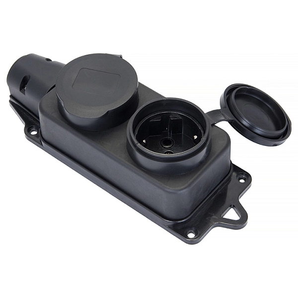 Розетка каучук 1-ф., 16A двухместная с защитными крышками IP44 RPS-018-16-230-44 в каталоге ЮгКабель