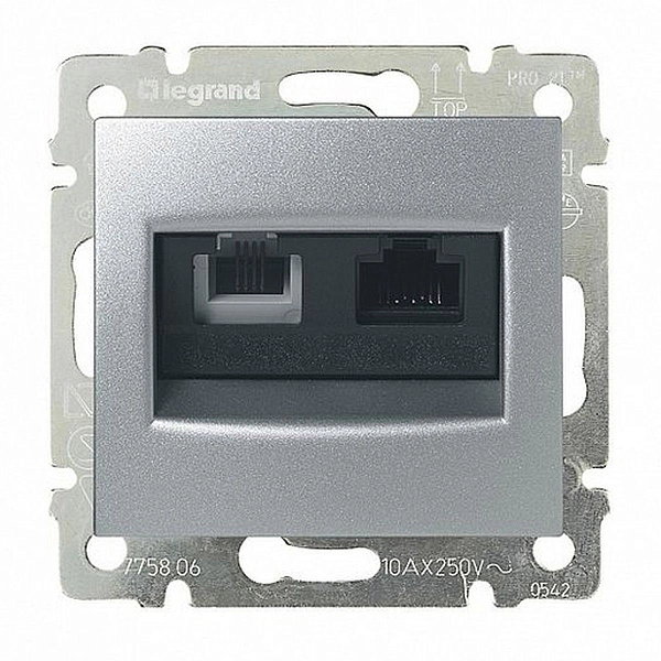 Розетка СП 2-м RJ45 RJ11 механизм (алюм.) Valena  770280 в каталоге ЮгКабель
