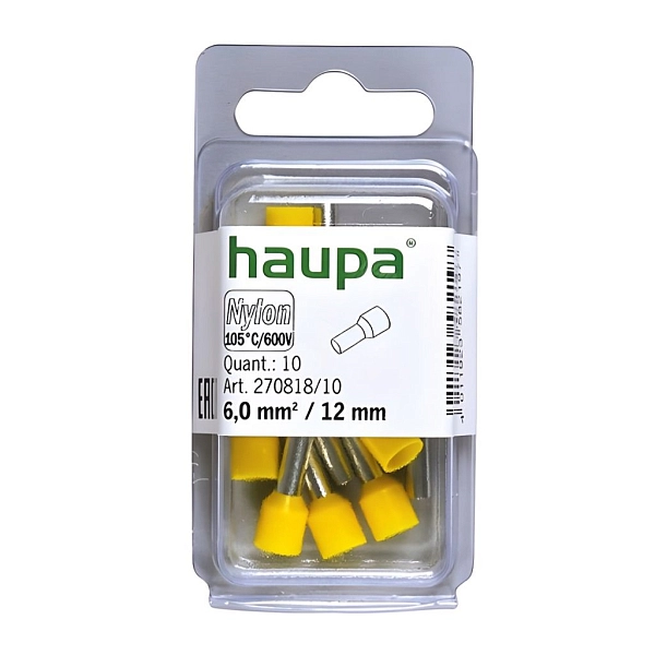 Наконечник НШВИ  6 длина втулки/гильзы 18мм с изолир.фланцем, желтый (10 шт) HAUPA 270820 в каталоге ЮгКабель