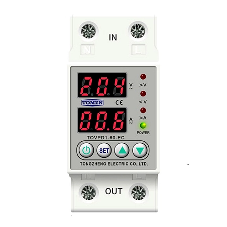 Реле напряжения 1ф., 63А 140-300В, 2мод.,   защита по току TOVPD1-60-EC