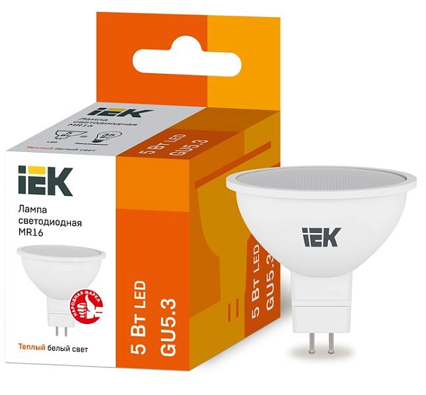 Лампа светодиод. LED   5W 3000К 450Лм MR16 GU5.3 30т.ч. 220V (53х50) (аналог 40W) ECO LLE-MR16-5-230-30-GU5 Лампа светодиод. LED   5W 3000К 450Лм MR16 GU5.3 30т.ч. 220V (53х50) (аналог 40W) ECO LLE-MR16-5-230-30-GU5 в каталоге ЮгКабель