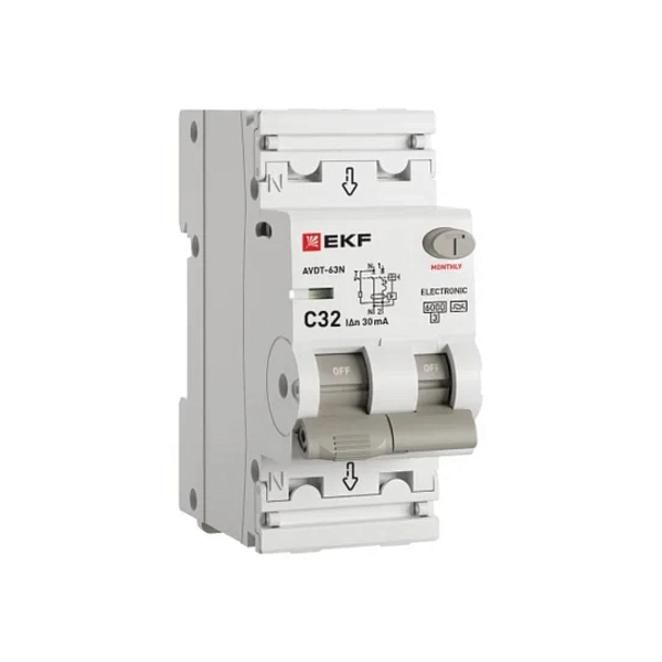 Диф. автомат 2Р С32А/30мА 6кА (АВДТ-63N) (хар. C, AC, электронный, защита 270В) EKF PROxima D63N26E32C30 Диф. автомат 2Р С32А/30мА 6кА (АВДТ-63N) (хар. C, AC, электронный, защита 270В) EKF PROxima D63N26E32C30 в каталоге ЮгКабель
