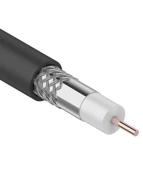 Кабель RG-6U CU, 75Ом, Cu/Al/Cu, черный наружн. 01-2222 в каталоге ЮгКабель