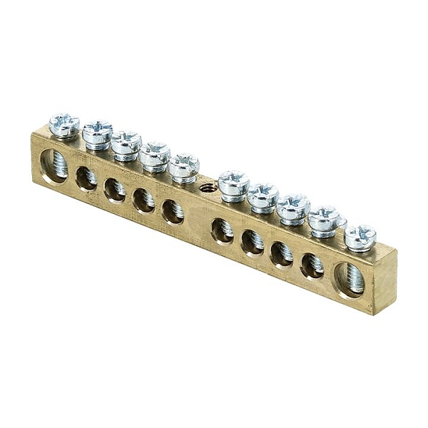 Шина PEN "земля-ноль" 6х9мм 10 отверстий латунь крепеж по центру EKF PROxima sn0-63-10 в каталоге ЮгКабель