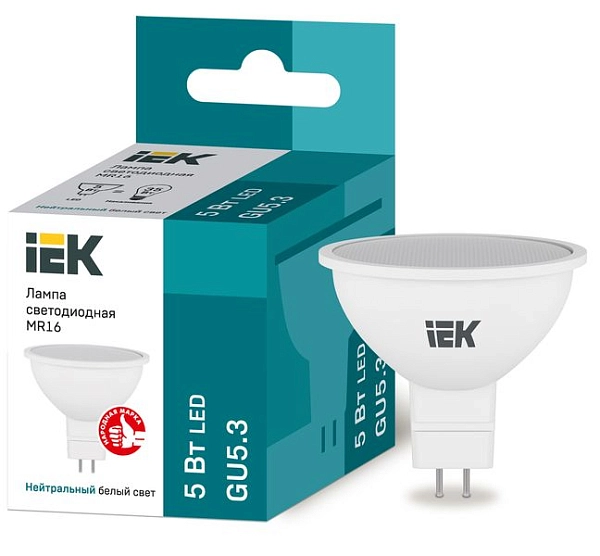 Лампа светодиод. LED   5W 4000К 450Лм MR16 GU5.3 30т.ч. 220V (53х50) (аналог 40W) ECO LLE-MR16-5-230-40-GU5 Лампа светодиод. LED   5W 4000К 450Лм MR16 GU5.3 30т.ч. 220V (53х50) (аналог 40W) ECO LLE-MR16-5-230-40-GU5 в каталоге ЮгКабель