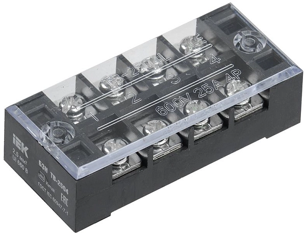 Блок зажимов  2,5 мм2  25A  4 клеммные пары БЗН ТВ-2504 ИЭК YZN41-04-002-K02 в каталоге ЮгКабель