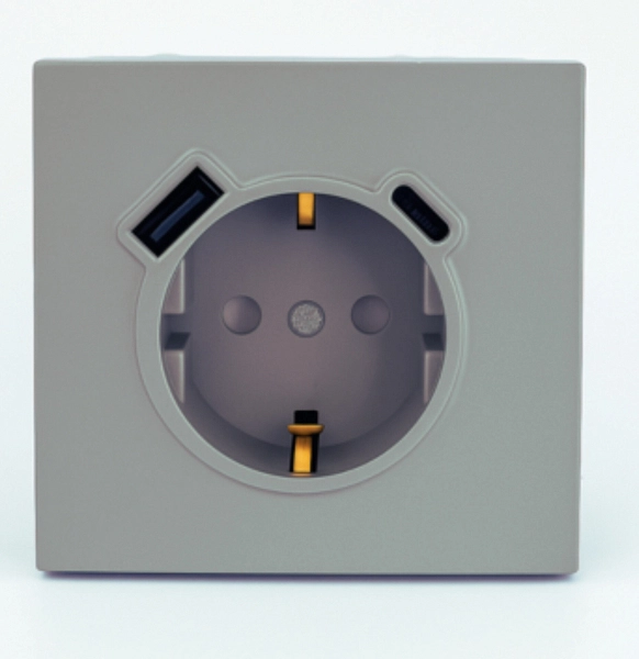 Розетка СП 1-м с з/к   USB   Type C механизм (платиново-серый) soft touch Эмили RST10-5119-10 50219 в каталоге ЮгКабель