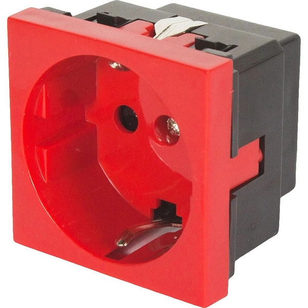 Розетка с заземлением со шторками Экопласт LK45, красная 45х45 851107 в каталоге ЮгКабель