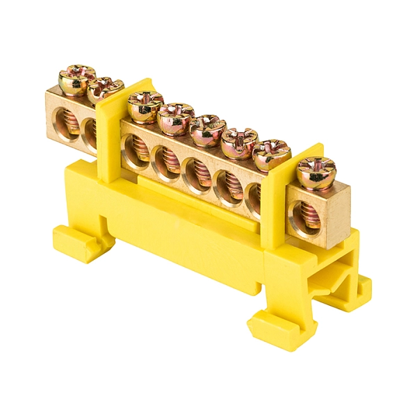 Шина "0" PE (6х9мм) 8 отверстий латунь желтый изолятор тип "Стойка" на DIN-рейку EKF PROxima sn0-63-8-sy в каталоге ЮгКабель