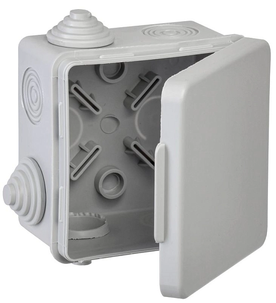 Коробка монтажная ОП  80х80х50 с 4 вводами IP54 (серый)  UKO31-080-080-050-K03-54G в каталоге ЮгКабель