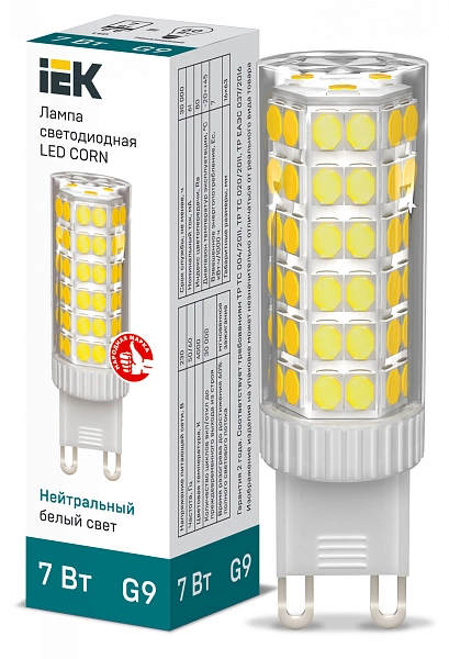 Лампа светодиод. LED  7W 4000К 665Лм G9 30т.ч.220V (63х16) (аналог 70W) CORN LLE-CORN-7-230-40-G9 Лампа светодиод. LED  7W 4000К 665Лм G9 30т.ч.220V (63х16) (аналог 70W) CORN LLE-CORN-7-230-40-G9 в каталоге ЮгКабель