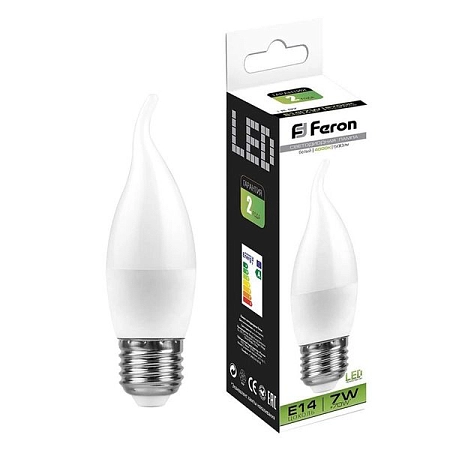 Лампа светодиод. LED  7W 4000К 560Лм Е27 30т.ч. CB35 (124х37) (аналог 70W) свеча на ветру LB-97 IC 25763