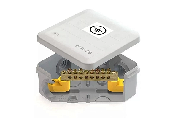 Коробка уравнивания потенциалов КУП 100х100х50 с 6 вводами IP55 шина 6х9 8групп (серый) GE41361 в каталоге ЮгКабель