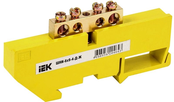 Шина "PE" заземления на DIN-изол ШНИ-6х9-4-Д-Ж YNN10-69-4D-K05 в каталоге ЮгКабель