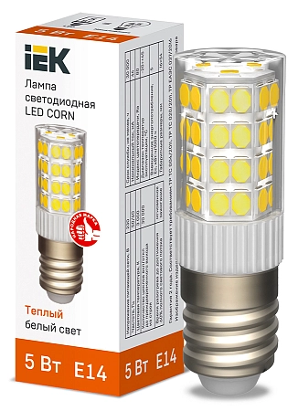 Лампа светодиод. LED  5W 3000К 475Лм Е14 30т.ч. (54х16) (аналог 40W) CORN LLE-CORN-5-230-30-E14
